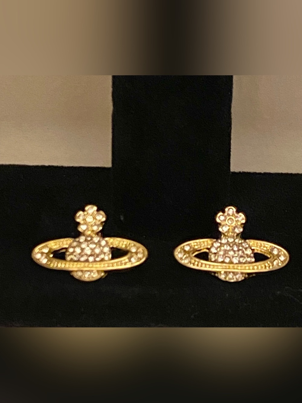 Fashion Jewelry 14K Gold Plated /Crystal Planet Inspired V-W- Stud Earrings